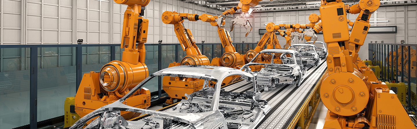 Roboter-Montagelinie im Automobilwerk 