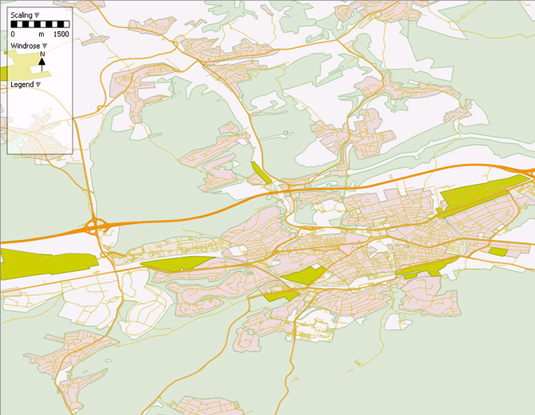 Straßen und Landnutzung im VMC-Kartenviewer
