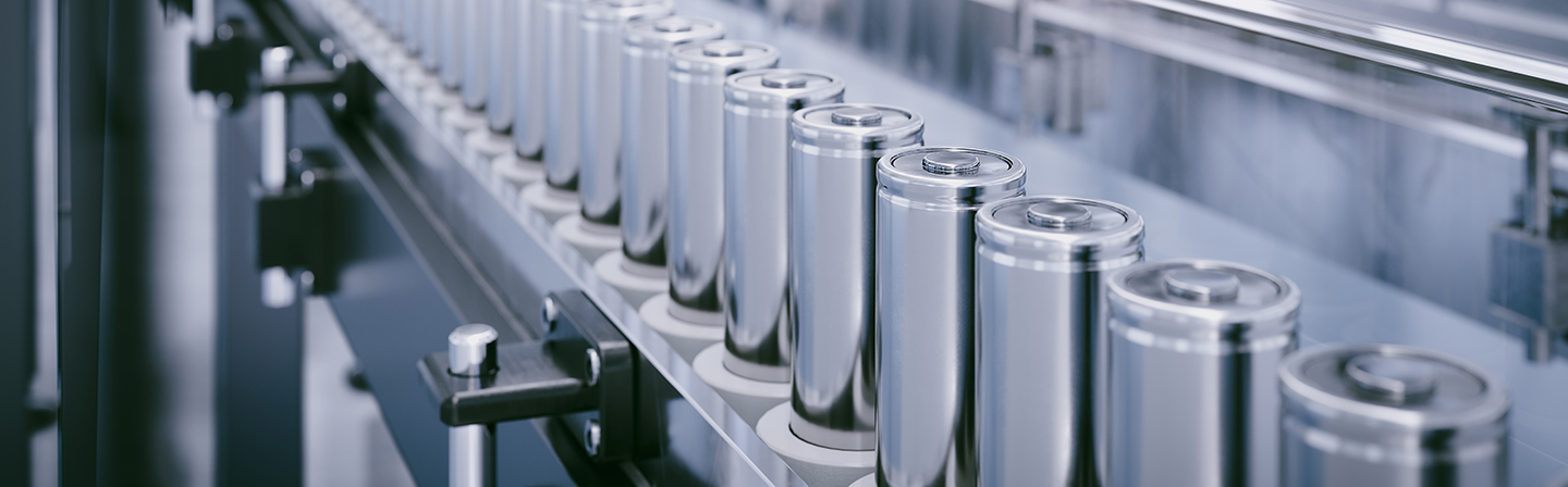 Produktionslinie von Li-Ionen Batteriezellen für die E-Bike oder Automobilindustrie.