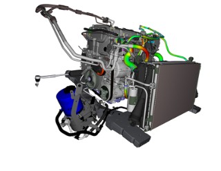 Digitale Auslegung und Absicherung der flexiblen Bauteile im Motorraum durch IPS Cable Simulation.