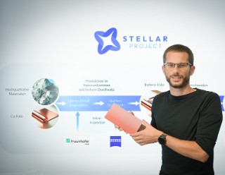 Projektleiter am Fraunhofer ITWM Stefan Duran präsentiert den Ablauf des Projekts STELLAR – von der Kupferfolie bis zur Inline-Inspektion der Anodenblättern. 