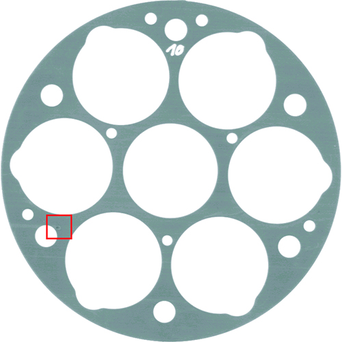 Defect example: Metal gasket with a bubble (red).