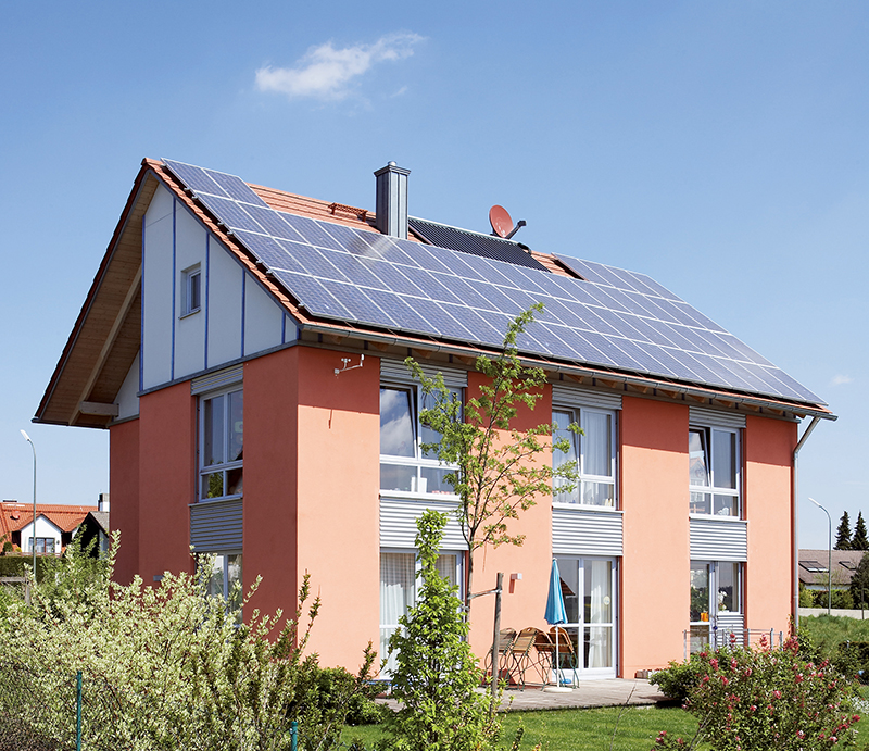 Single-family house with solar roof
