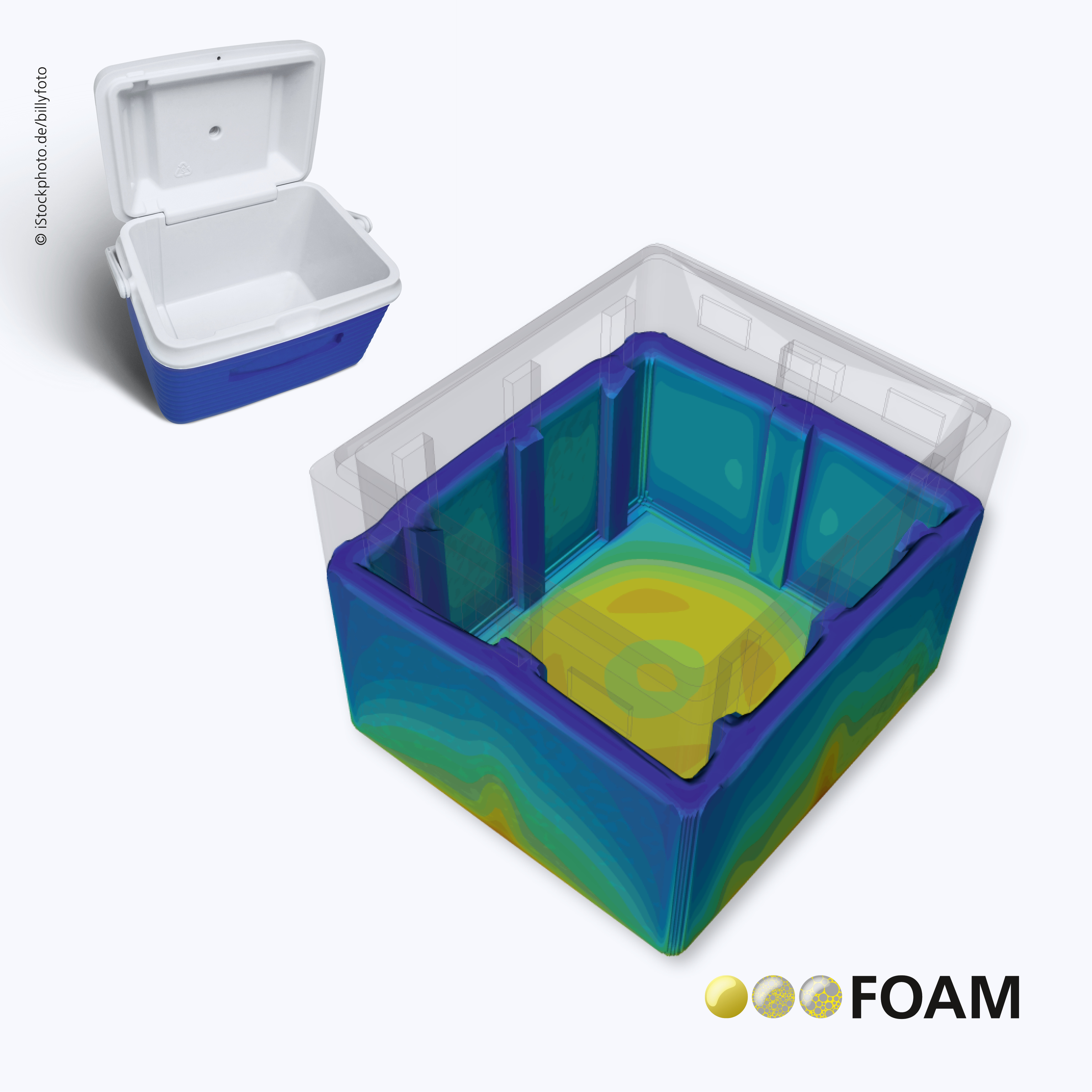 PU expansion simulation with FOAM for the production of a cool box.