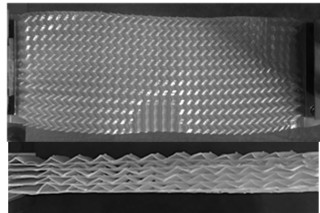 Top: Stiffness and shape change can be locally adjusted by patterning a film. Bottom: Stacking foils of different heights allows the creation of a programmable material.